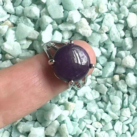 Purple jade Victorian silver gem ring/awakening silver crystals - Picture 2 of 5
